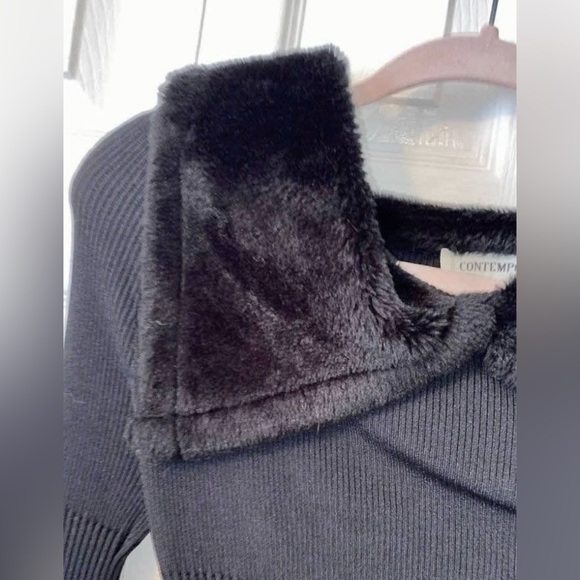 CONTEMPORAINE black with faux fur shirt for women size SMALL - Picture 4 of 5